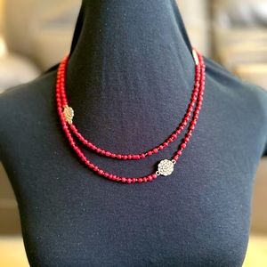 Red Bead with gold tone accent necklace